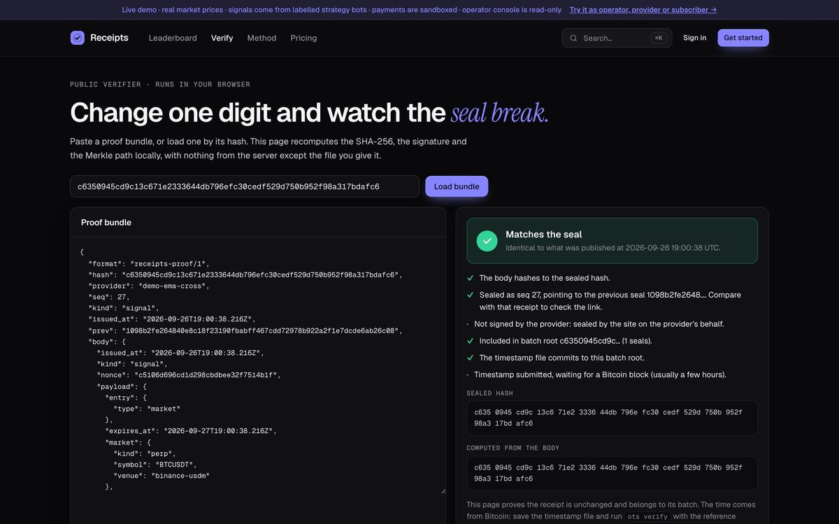 The in-browser verifier · public demo